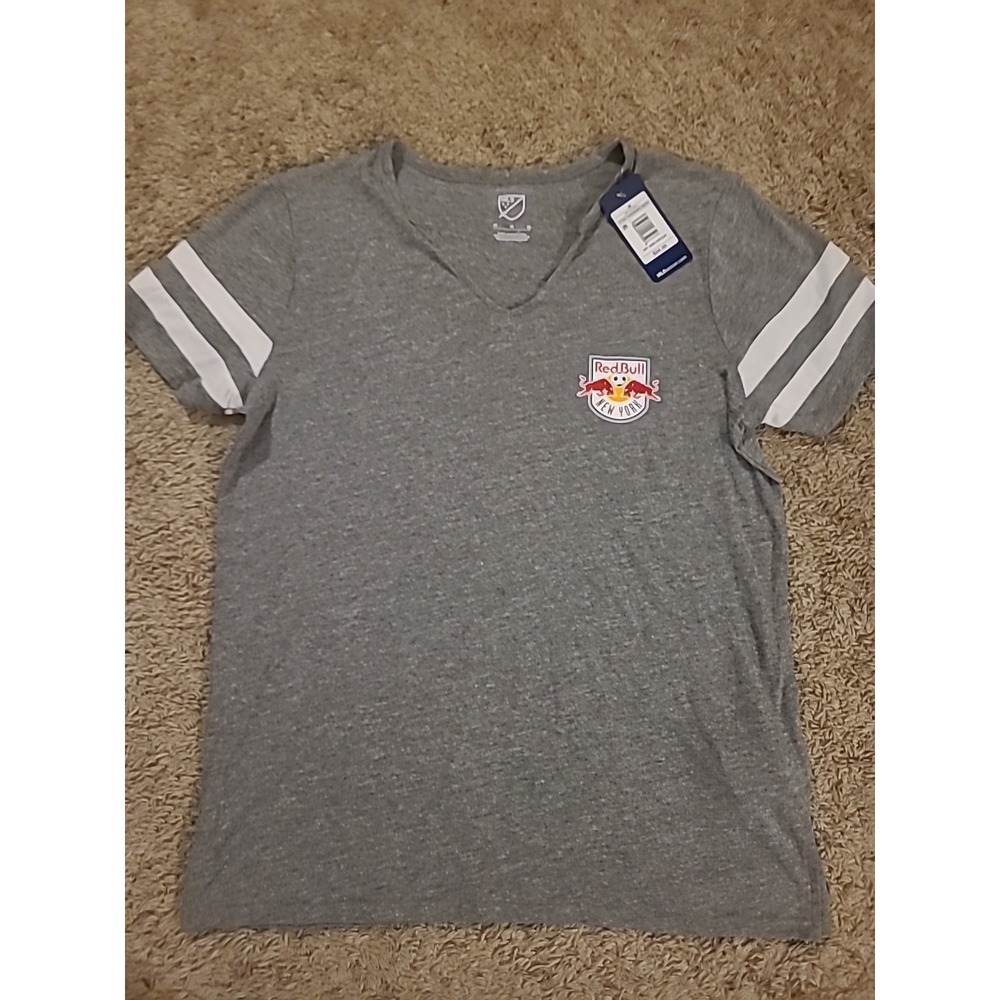 New York Red Bulls MLS V Neck  T Shirt Womens Medium Soccer Gray